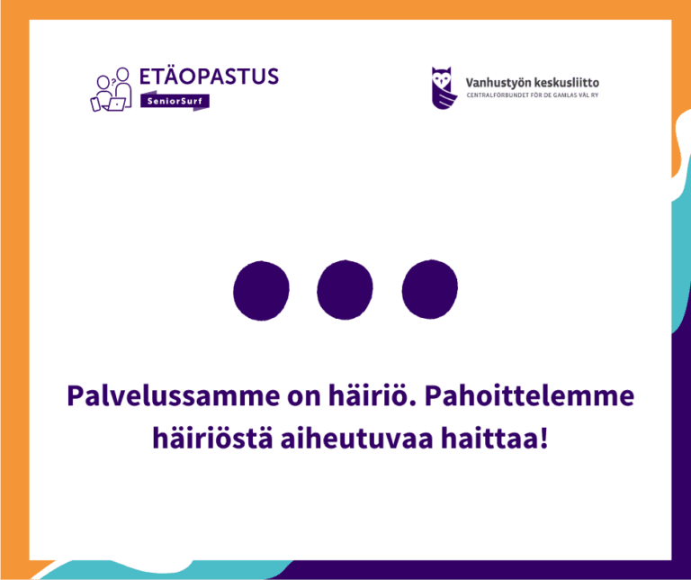 Palvelussamme on häiriö. Pahoittelemme häiriöstä aiheutuvaa haittaa.